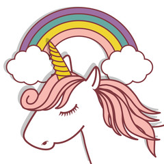 cute unicorn and rainbow icon over white background. colorful design. vector illustration
