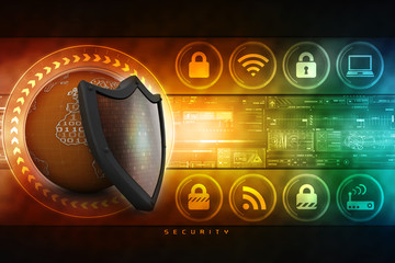 3d illustration Security concept - shield on digital code background