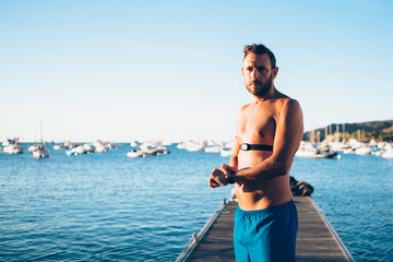 Athlete wearing heart-rating monitor