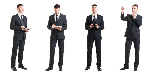 Set of a young handsome businessman isolated on white. Business, career, job, concept.