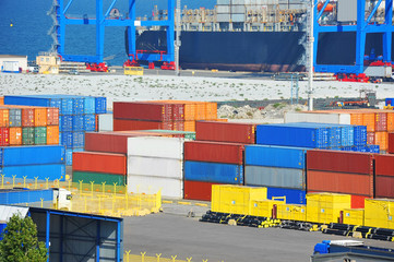 Port cargo crane, ship and container