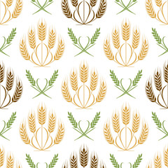Vector Ears of wheat and grains seamless pattern illustration