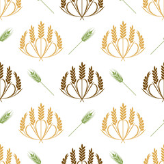 Vector Ears of wheat and grains seamless pattern illustration