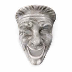 Theatre Comedy Mask White Marble on white. 3D illustration