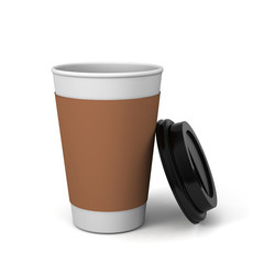 Paper coffee cups with caps isolated on white background, 3D rendering
