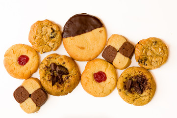 Freshly baked cookies on a white background