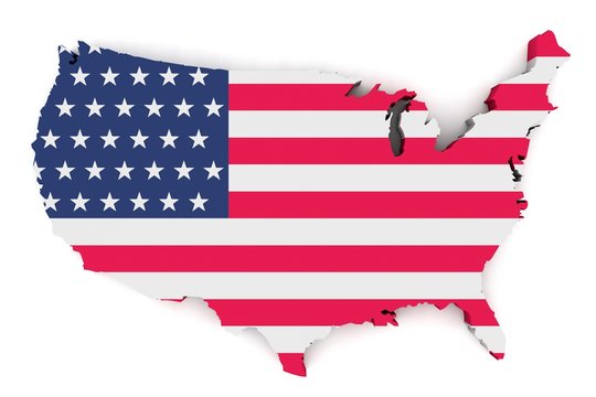 Map of USA/America in the national colors of the flag