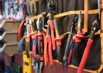 Fototapeta premium Variety tools on garage wall