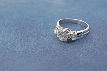 Silver Diamond Ring on Blue Velvet