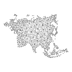 Map of Eurasia from polygonal black lines and dots of vector illustration