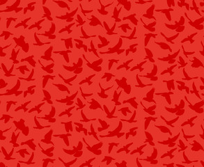 Illustration,  abstract silhouette background with flying birds, seamless red