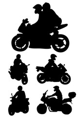 ,collection,  illustration, silhouette man riding a motorcycle