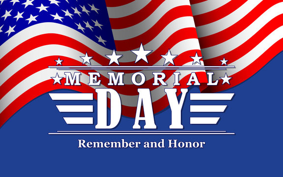 Memorial Day background with stars, USA flag and lettering. Template for Memorial Day. Vector illustration.