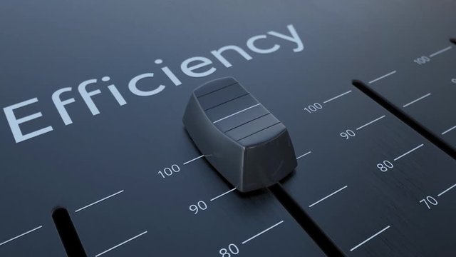 Sliding fader with efficiency inscription, macro. Conceptual 4K clip