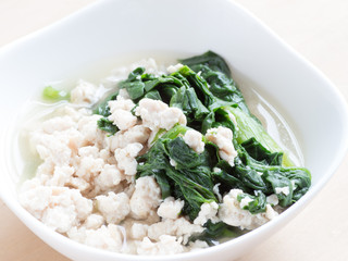 Japanese cuisine, homemade minced chicken breasts soup