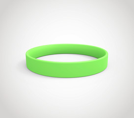 Green Silicone, or rubber Promo Bracelet for hand. 3D Render.