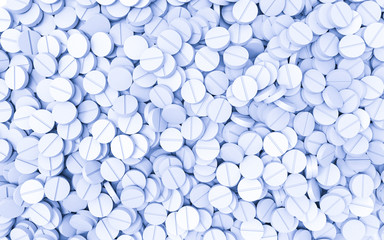 Pills. Medicine Background in Blue Tones. 3D Render