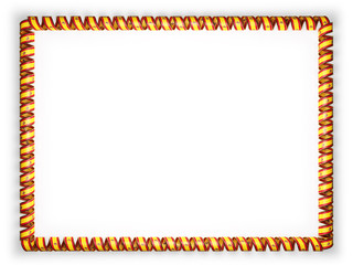 Frame and border of ribbon with the Spain flag, edging from the golden rope. 3d illustration