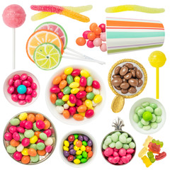Colorful Candies and Sweets Isolated on White Background