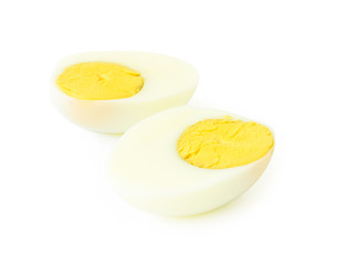 Boiled eggs on white background, healthy food concept