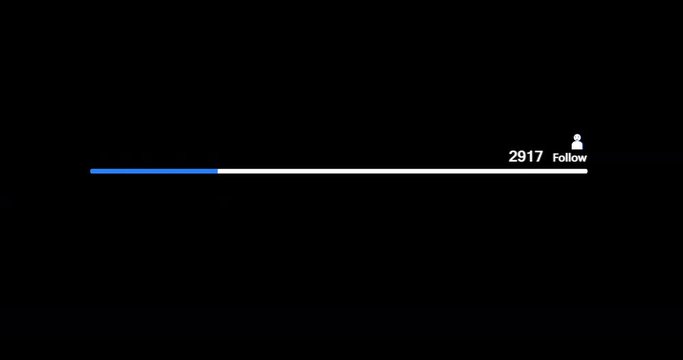 Progress bar Top Follow. Video counter increasing from one to one hundred thousand views. High resolution. with alpha chanel.