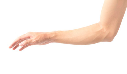 Fototapeta premium Man arm with blood veins on white background, health care and medical concept