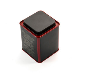 Red and black metallic box for tea