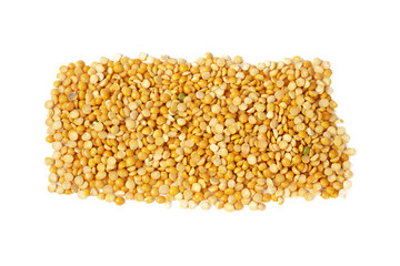 Dry yellow split peas isolated on white.