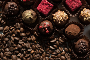 Appetizing truffles and coffee beans