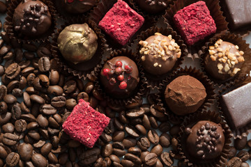 Appetizing truffles and coffee beans