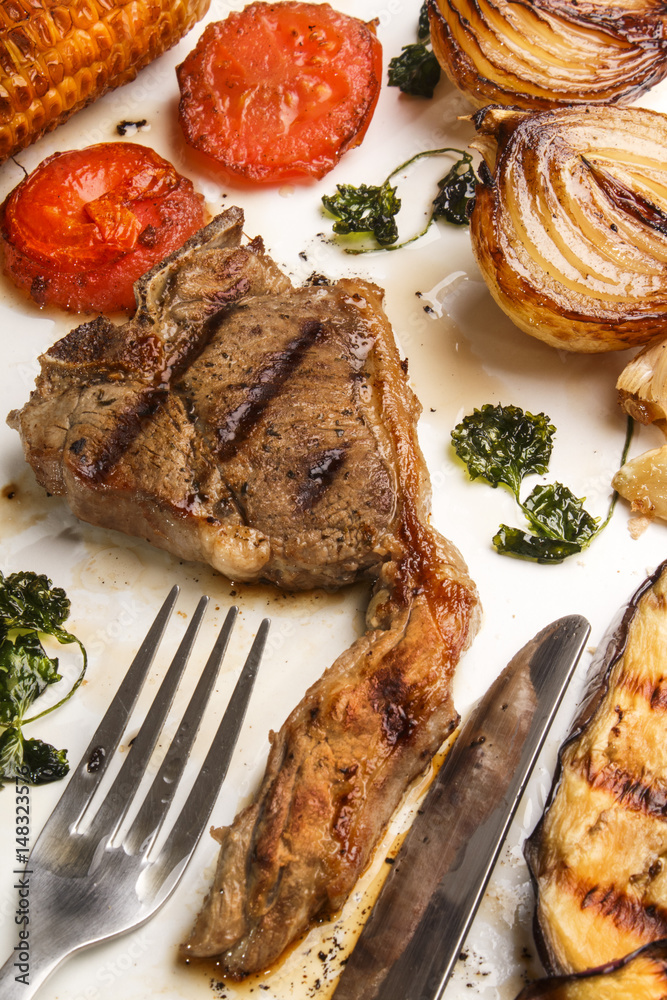 Wall mural grilled lamb chop with vegetable