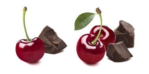 Cherry broken chocolate selection 3 isolated on white background