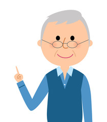 シニア男性　指をさす