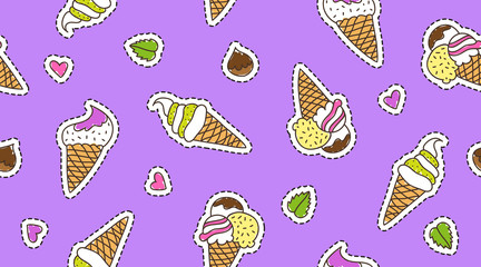 ice cream cones, stickers seamless pattern