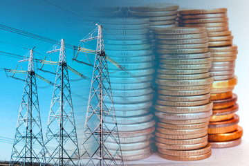 Electrical network on a background of money . The concept of raising electricity tariffs