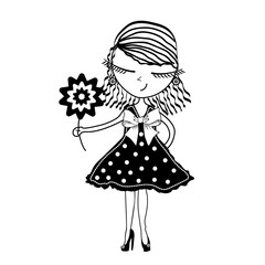 Cute young girl with flowers on white background, Vector illustration