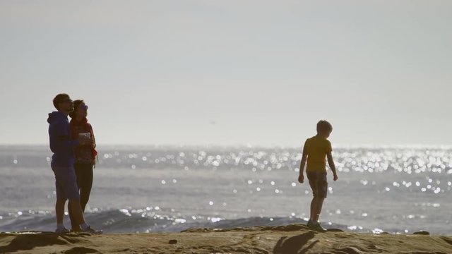 Happy family is spending time together on a coast