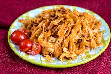 tasty pasta Italian meat sauce pasta on the table