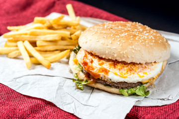 Cheese burger - American cheese burger with fresh salad