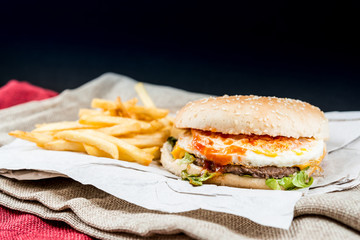 Cheese burger - American cheese burger with fresh salad