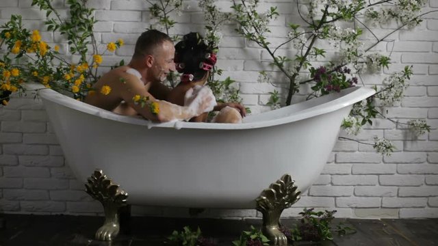 Happy couple. Bathroom couple. Fashion video.