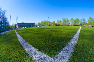 Soccer arena in sunlight day