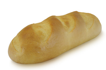 Long loaf of bread isolated on white background