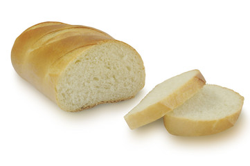 Sliced Long loaf of bread isolated on white background