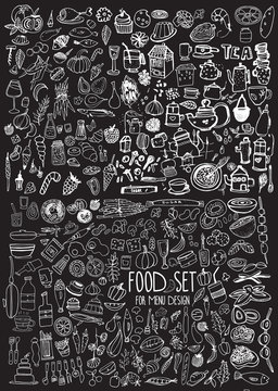 Hand drawn food elements. Set for menu decoration.	