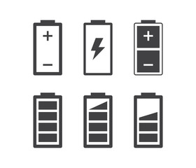 Set of simple flat battery icons. Vector symbols and design elements.