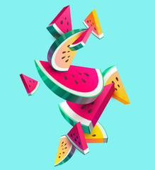 Fresh sliced ​​watermelon fruit on bright background