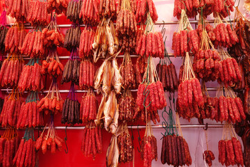 Chinese waxed salted meat in the market