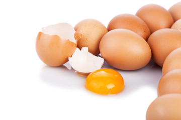 Brown Eggs with one broken