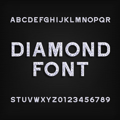 Diamond alphabet font. Brilliant letters and numbers. Stock vector typography for your design.